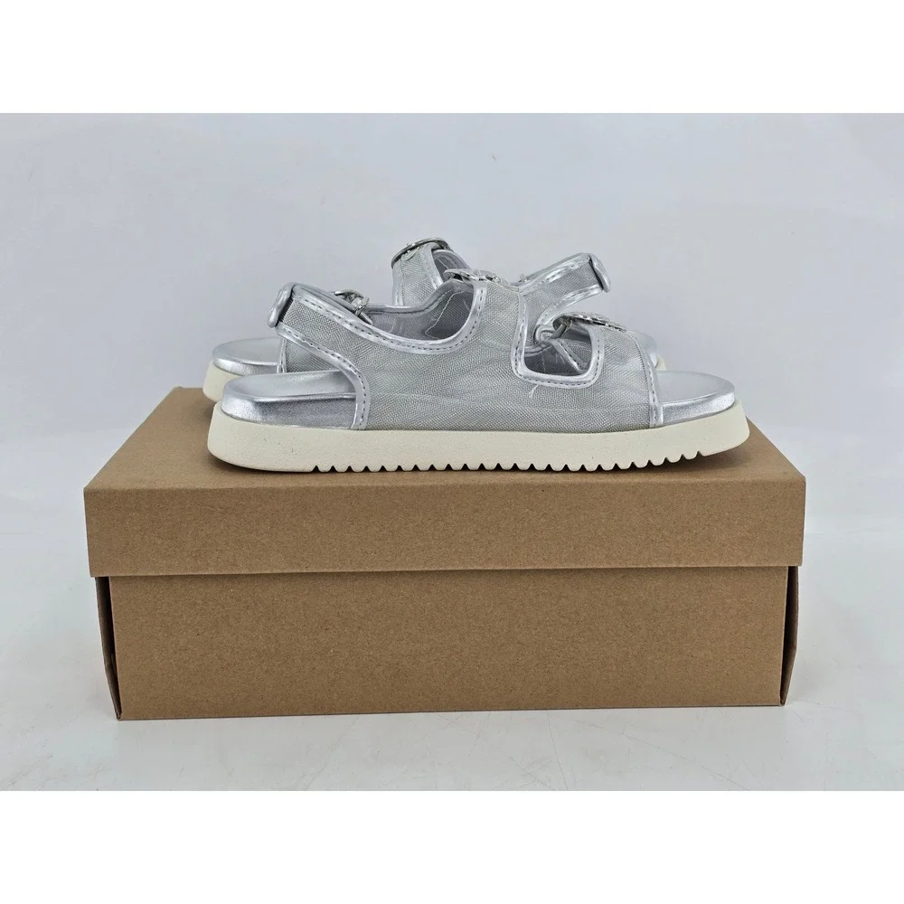 Steve Madden JKIT Sandals Kids 1 Silver Mesh Buckle Platform - New